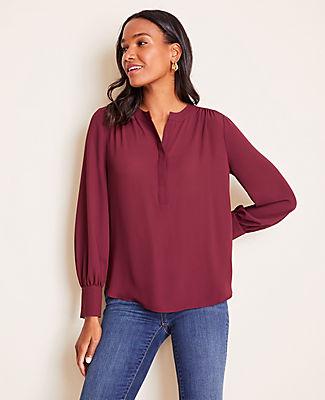 Ann Taylor Ls W/k Mix Henley Popover - Solid