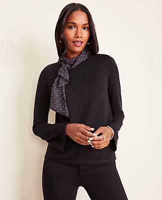 Ann Taylor Mixed Media Tie Neck Sweater