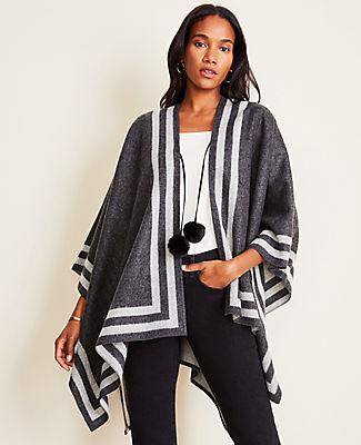 Ann Taylor Reversible Faux Fur Pom Pom Poncho