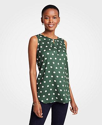 Ann Taylor Dot Floral V-cutout Shell