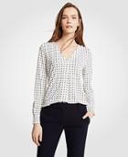 Ann Taylor Geo Floral Pleated V-neck Top