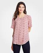 Ann Taylor Floral Pleat Front Keyhole Tee