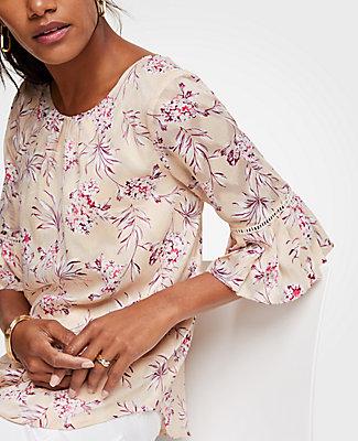 Ann Taylor Tropical Toile Flutter Sleeve Top