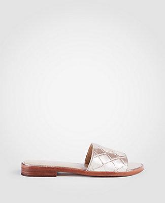 Ann Taylor Lyra Metallic Leather Slide Sandals
