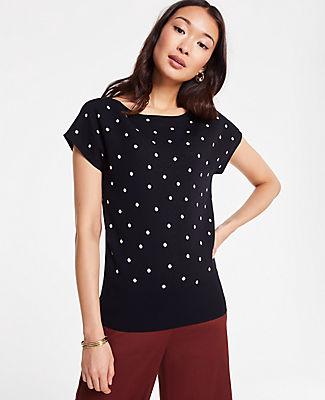 Ann Taylor Polka Dot Cap Sleeve Sweater Tee