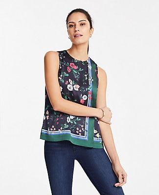 Ann Taylor Floral Side Pleat Shell