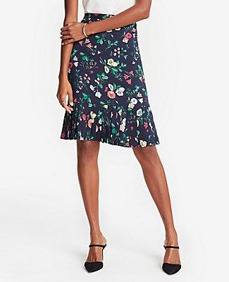 Ann Taylor Floral Pleat Hem Skirt