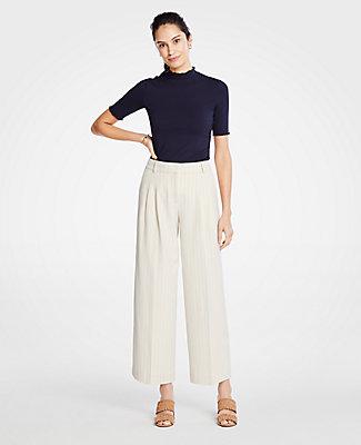 Ann Taylor Stripe Pleated Wide Leg Crop Pants