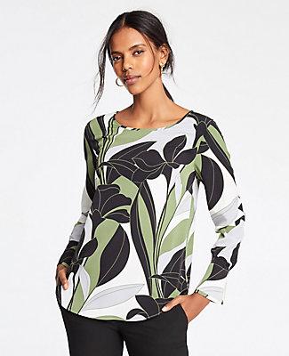 Ann Taylor Colorblock Floral Boatneck Top