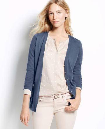 Ann Taylor Long V-neck Cardigan, Mirage Blue - Extra Extrasmall