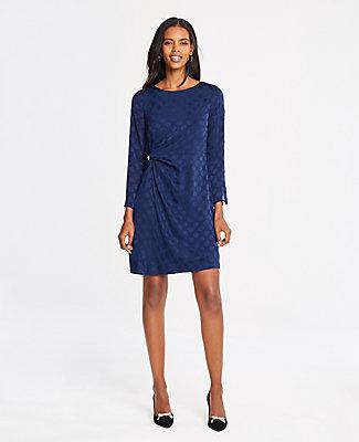 Ann Taylor Dot Jacquard Knotted Shift Dress
