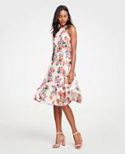 Ann Taylor Floral Halter Bow Back Flare Dress
