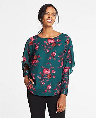 Ann Taylor Floral Cascade Sleeve Blouse