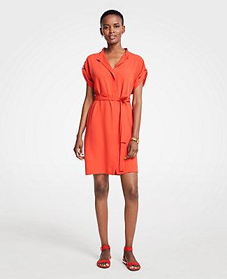 Ann Taylor Short Sleeve Tie Waist Shirtdress
