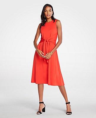 Ann Taylor Matte Jersey Tie Front Midi Dress