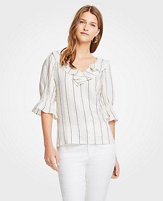 Ann Taylor Metallic Stripe Ruffle Top