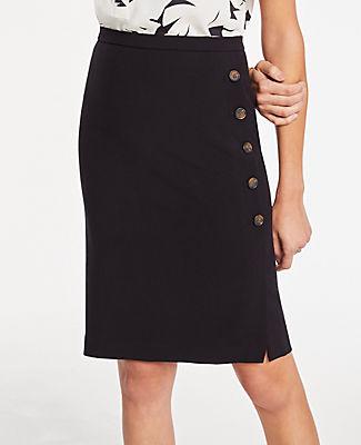 Ann Taylor Doubleweave Side Button Trim Pencil Skirt