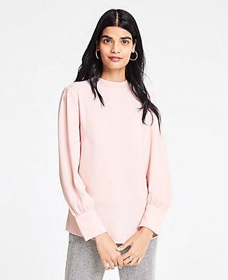 Ann Taylor Lacy Mock Neck Blouse