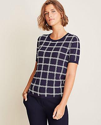 Ann Taylor Plaid Seasonless Yarn Sweater Tee