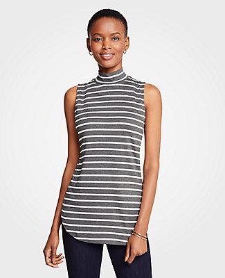 Ann Taylor Striped Sleeveless Mock Neck Tunic