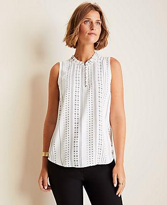 Ann Taylor Geo Smocked Neck Shell