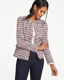 Ann Taylor Fringe Tweed Peplum Jacket