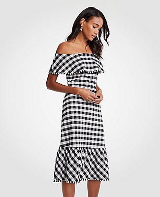 Ann Taylor Gingham Off The Shoulder Midi Dress