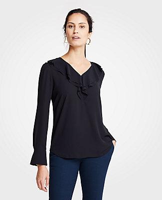 Ann Taylor Ruffle V-neck Popover
