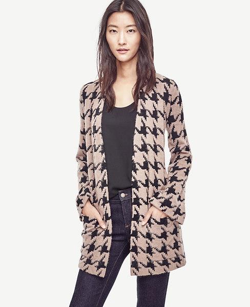 Ann Taylor Houndstooth Open Cardigan