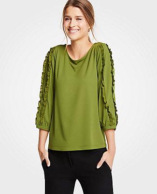 Ann Taylor Ruffled 3/4 Sleeve Top