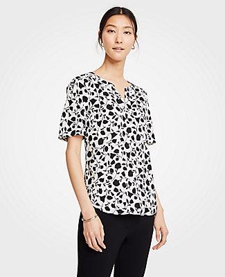 Ann Taylor Floral Split Neck Tee