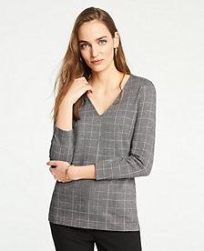 Ann Taylor Plaid Jacquard 3/4 Sleeve Top