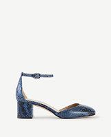 Ann Taylor Haley Exotic Embossed Leather Ankle Strap Heels