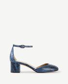 Ann Taylor Haley Exotic Embossed Leather Ankle Strap Heels