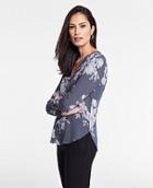Ann Taylor Floral Pleated Mixed Media Top