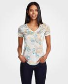 Ann Taylor Chinoiserie Tropics Linen V-neck Tee