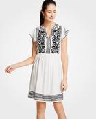 Ann Taylor Embroidered Ruffle Sleeve Shift Dress