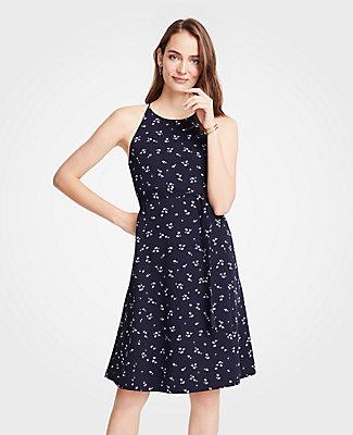 Ann Taylor Floral Halter Flare Dress