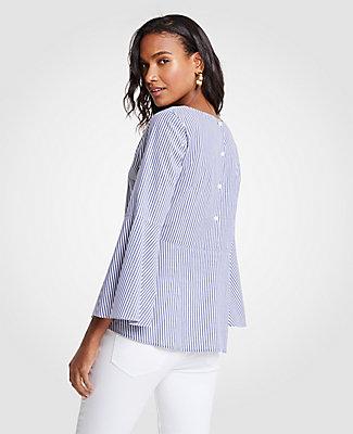 Ann Taylor Stripe Poplin Fluted Sleeve Top