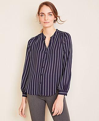 Ann Taylor Stripe Shirred V-neck Blouse