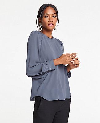 Ann Taylor Smocked Shoulder Scalloped Top