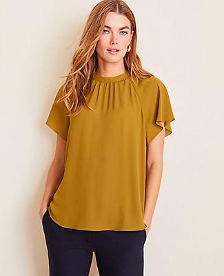 Ann Taylor Smocked Mock Neck Tee