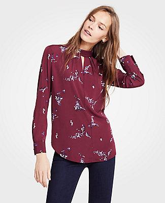 Ann Taylor Bouquet Roll Neck Keyhole Blouse