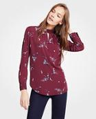Ann Taylor Bouquet Roll Neck Keyhole Blouse