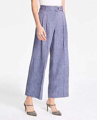 Ann Taylor Belted Fluid Wide Leg Crop Pants