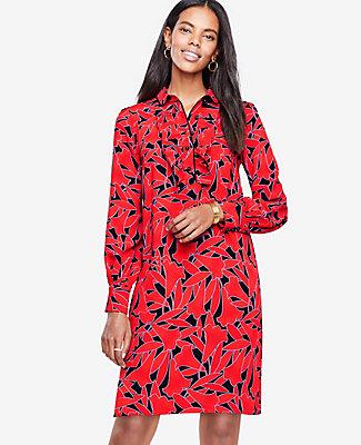 Ann Taylor Floral Ruffle Cuffed Shirtdress