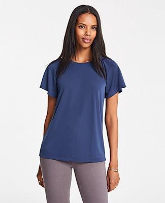 Ann Taylor Smocked Neck Matte Jersey Tee