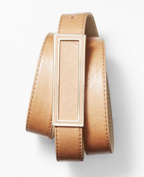 Ann Taylor Luxe Leather Frame Belt, Almond Beige - Extrasmall