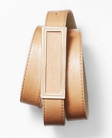 Ann Taylor Luxe Leather Frame Belt, Almond Beige - Extrasmall