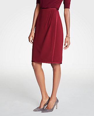 Ann Taylor Curvy Satin Trim Wrap Pencil Skirt